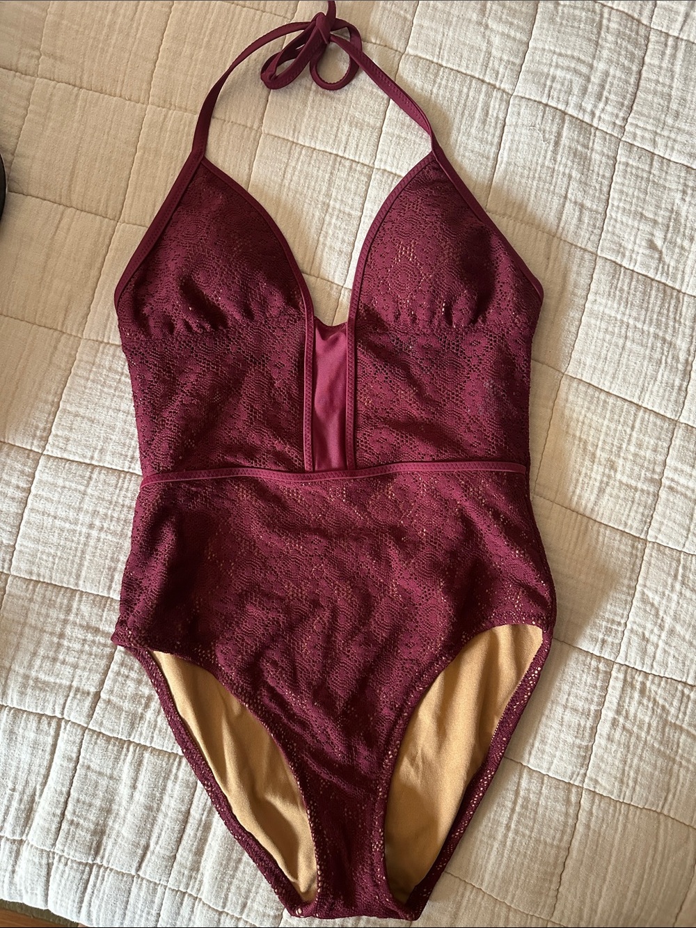 Lace Swim One-Piece in Wine and Gold